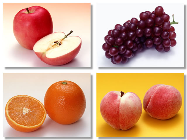温める果物であるりんご、ぶどう、オレンジ、桃