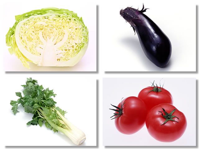 体を冷やす野菜であるキャベツ、ナス、セロリ、トマト